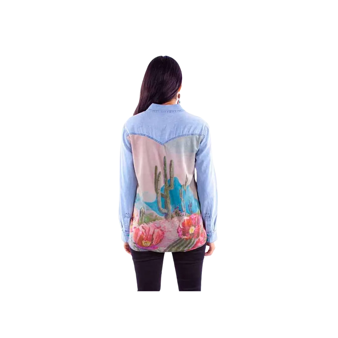 Scully Women's Honey Creek Collection Cactus Print Denim Shirt
