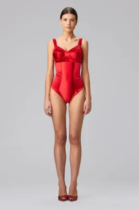 Sculpt Satin Bodysuit In Red - Murmur