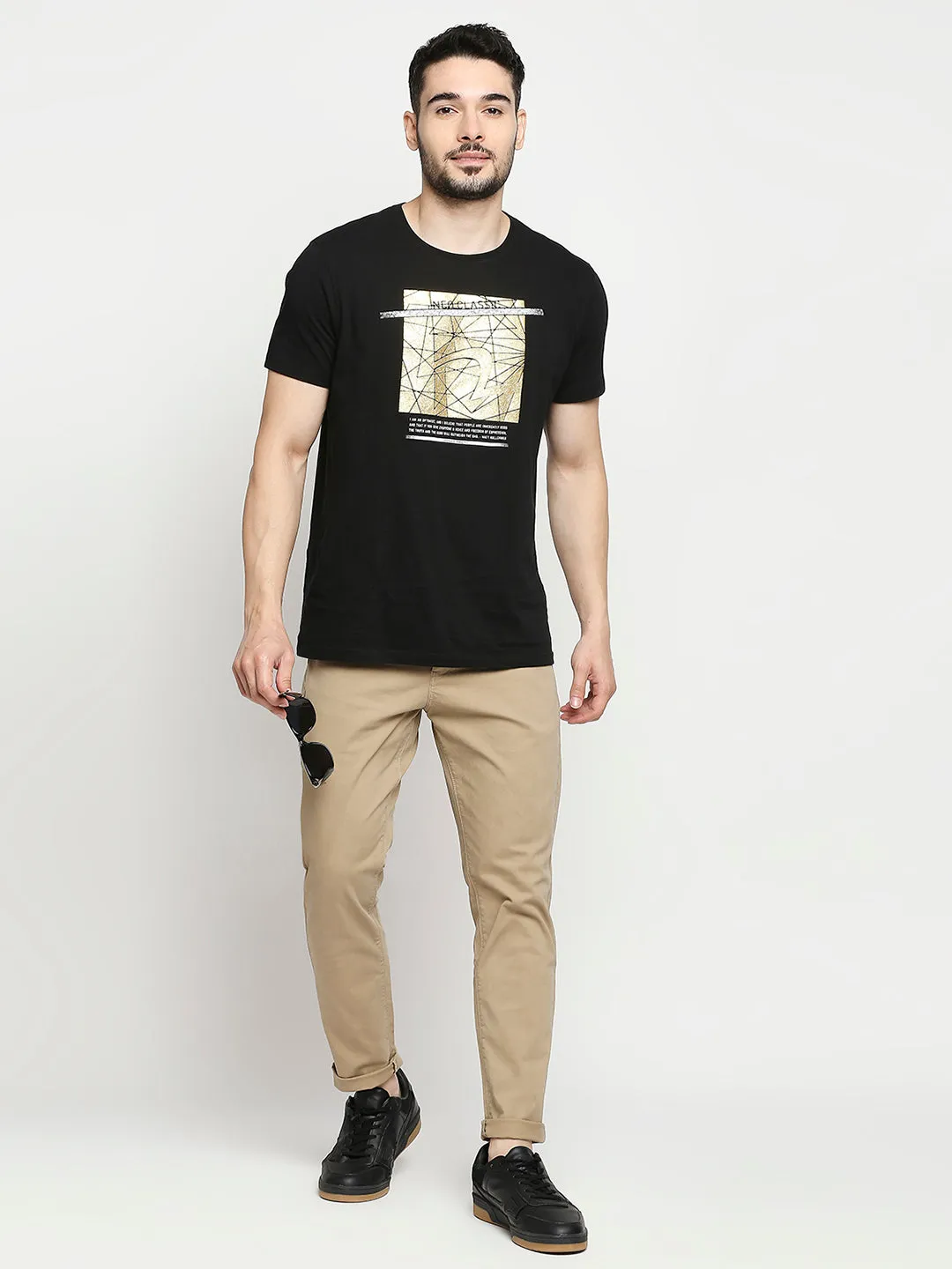 Spykar Camel Khaki Cotton Slim Fit Tapered Length Trousers For Men