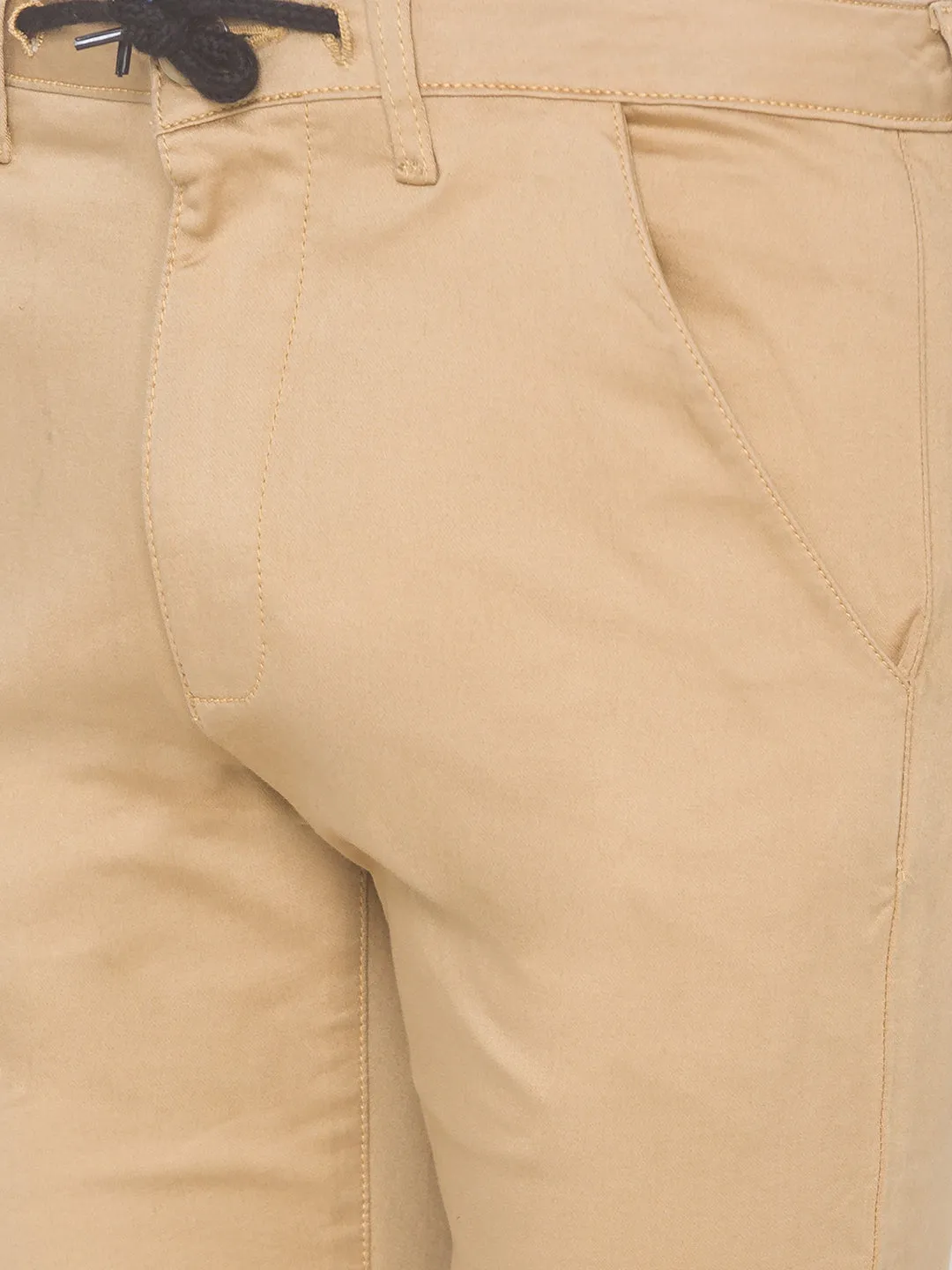 Spykar Men Beige Cotton Slim Fit Casual Trouser