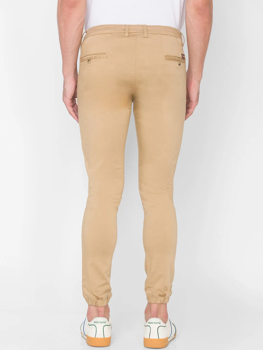 Spykar Men Beige Cotton Slim Fit Casual Trouser