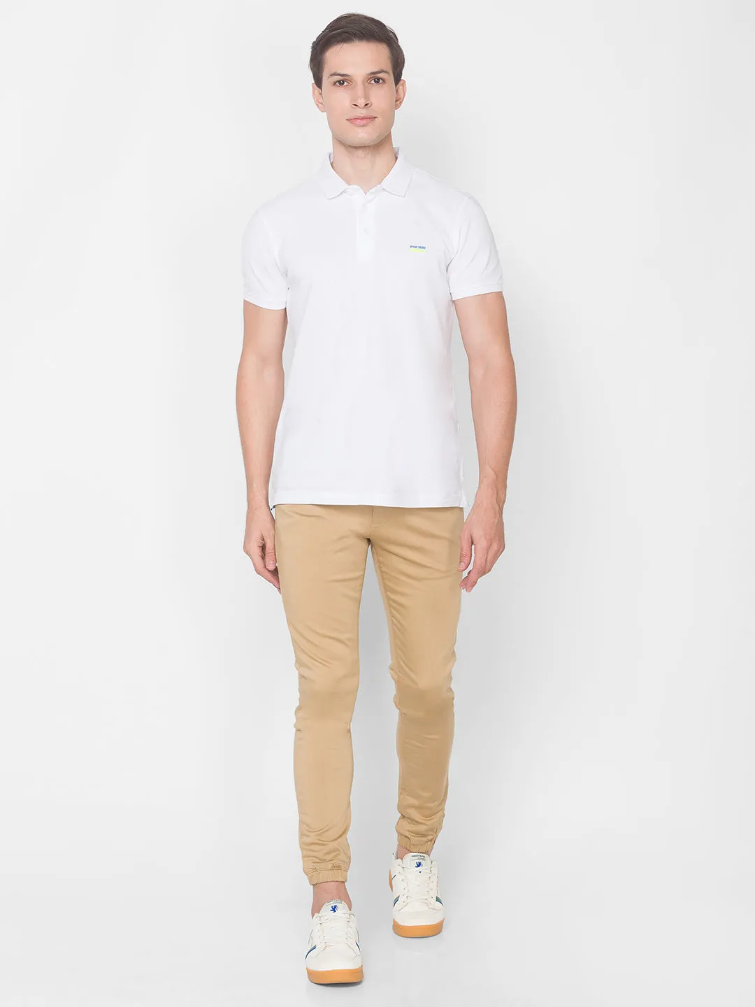 Spykar Men Beige Cotton Slim Fit Casual Trouser