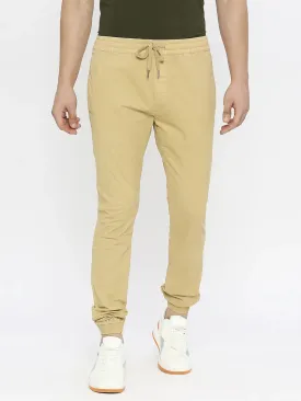Spykar Men Camel Khaki Lycra Slim Fit Ankle Length Plain Trousers