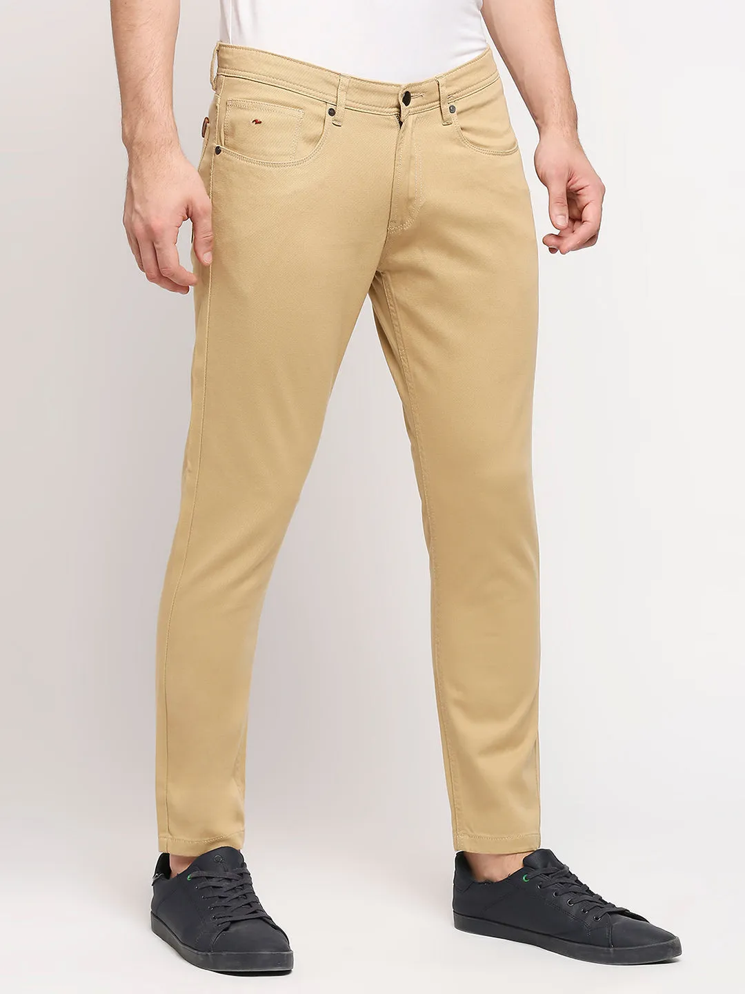 Spykar Men S and Khaki Solid Slim Mid-Rise Trouser