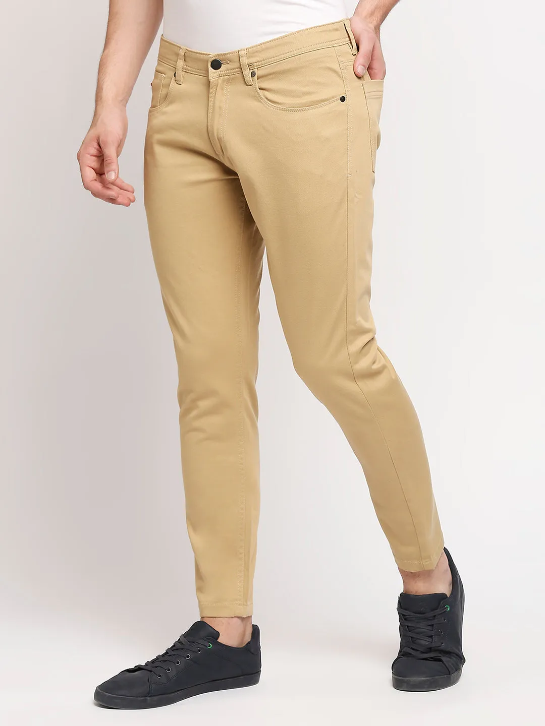 Spykar Men S and Khaki Solid Slim Mid-Rise Trouser