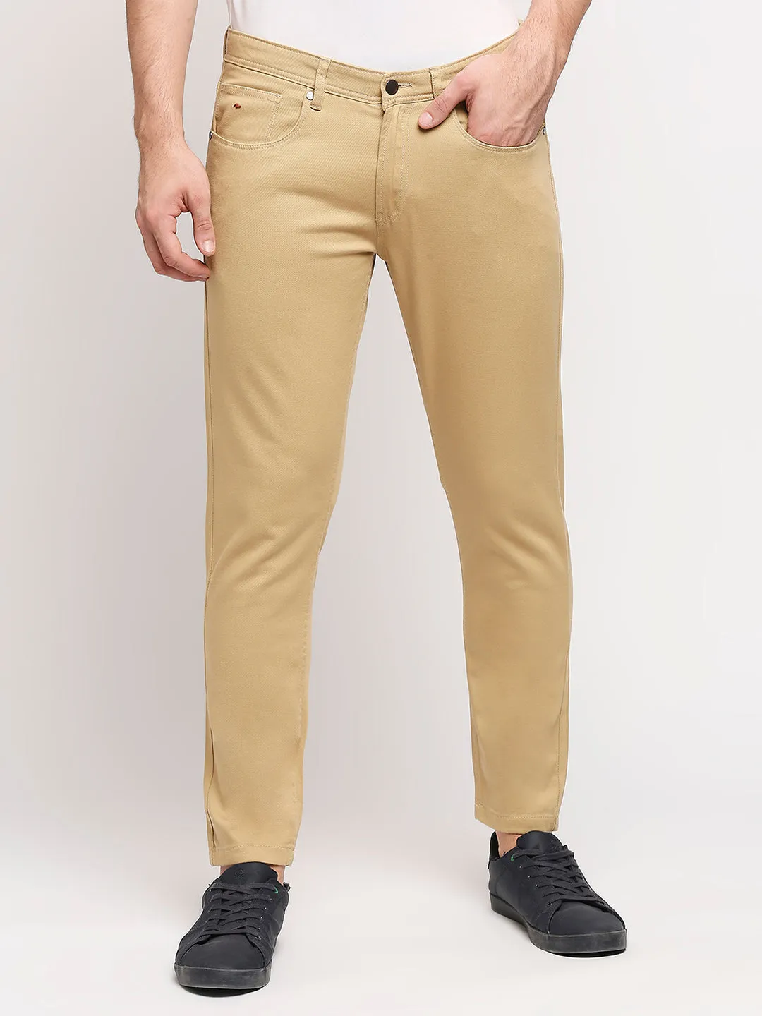 Spykar Men S and Khaki Solid Slim Mid-Rise Trouser