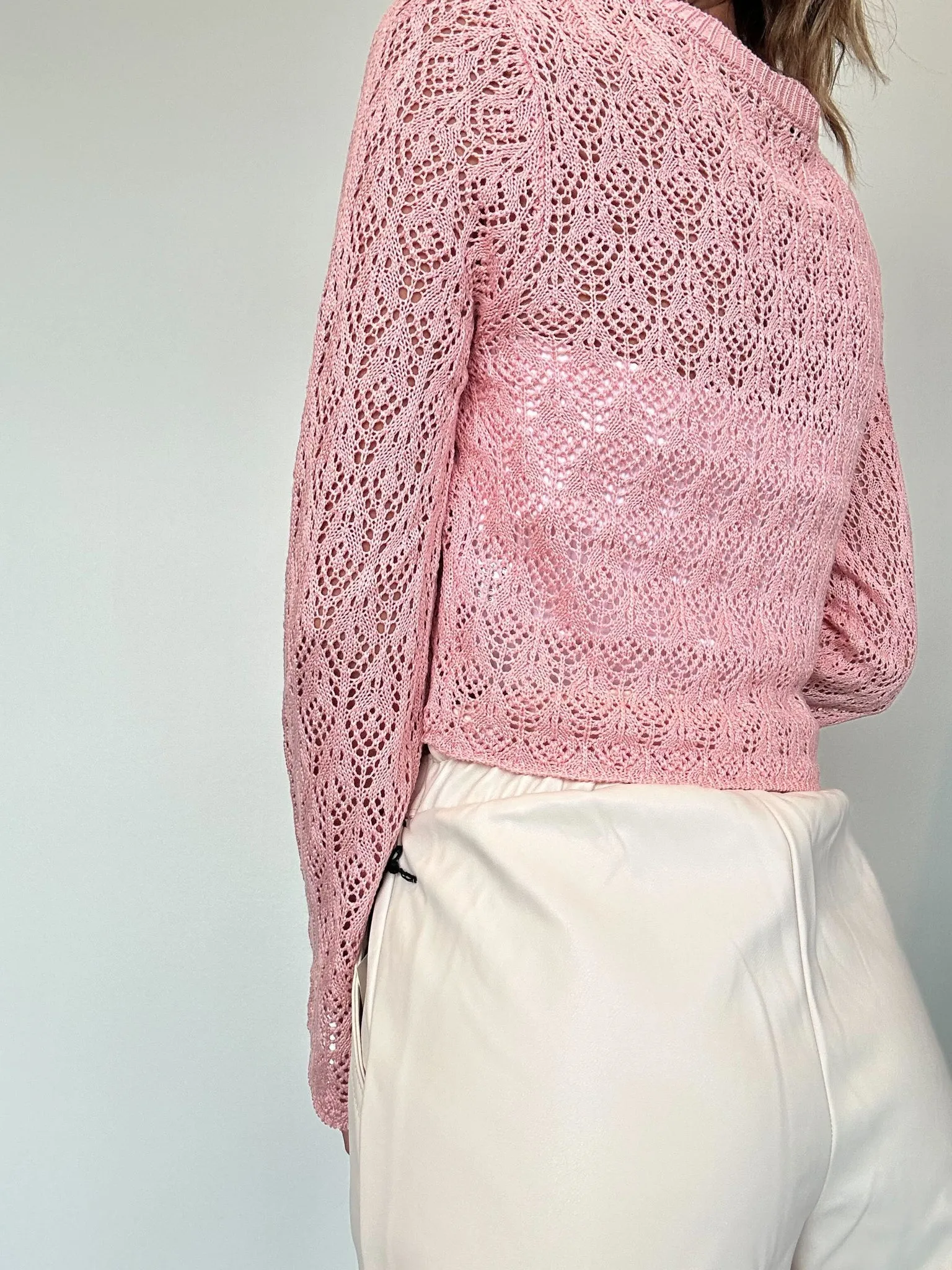 Summer Knit Cropped Long Sleeve- Blush