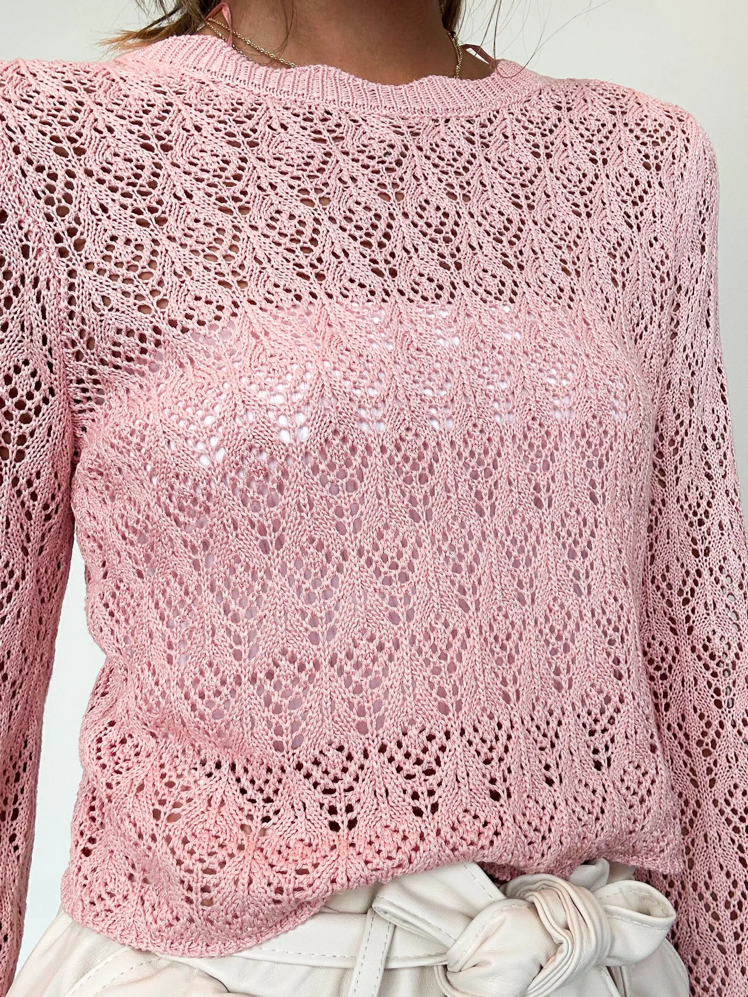 Summer Knit Cropped Long Sleeve- Blush