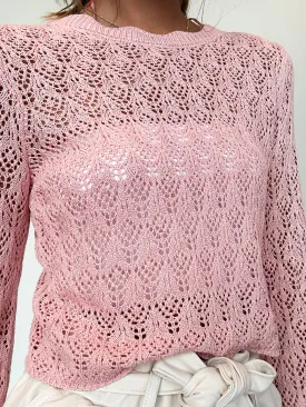 Summer Knit Cropped Long Sleeve- Blush