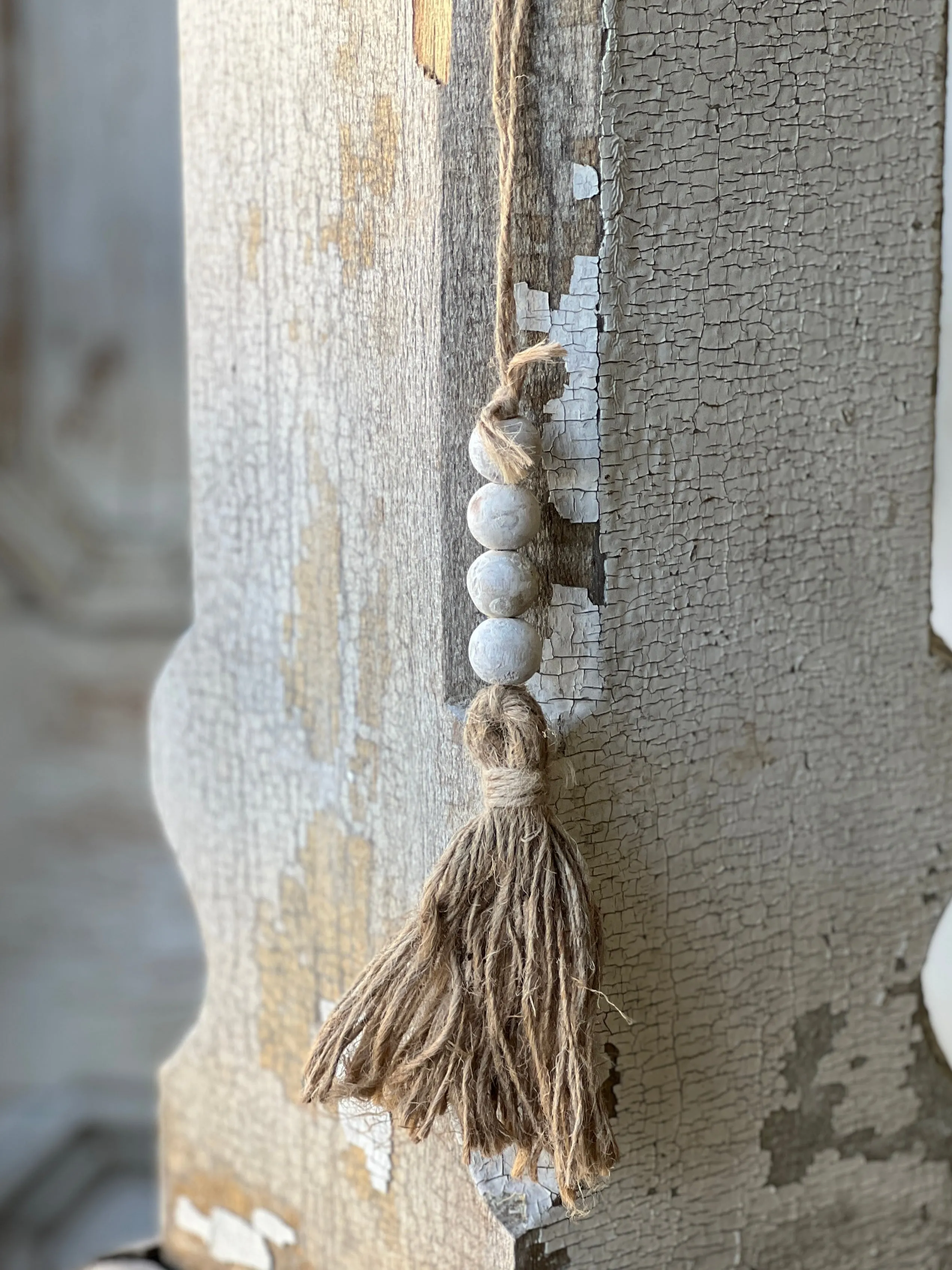 Tassel Tied Ornament | 13" | White Wash