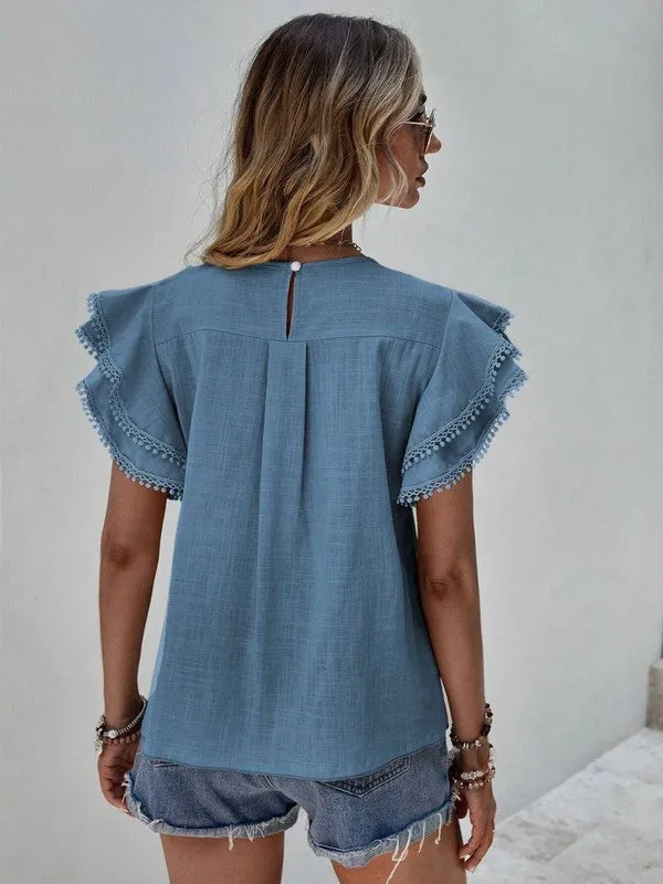 TEEK - Denise Ruffle Cap Sleeve Tassel Top