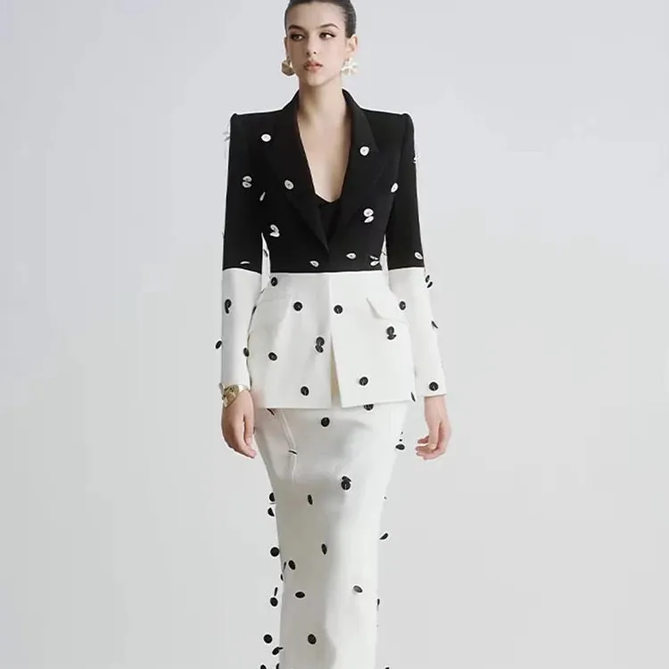 Trend4us Women's Embellished Blazer and Mermaid Skirt Set