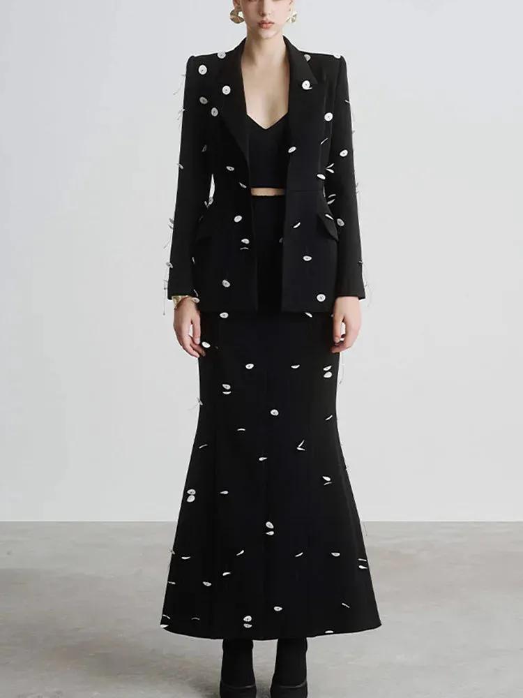 Trend4us Women's Embellished Blazer and Mermaid Skirt Set
