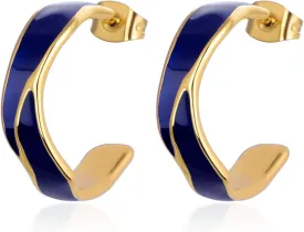 Two Tone Enamel Hoop Earrings for Women 18K Gold C-Shaped Earrings Colorful Enamel Jewelry Mother's Day Gift for Mother Grandmother