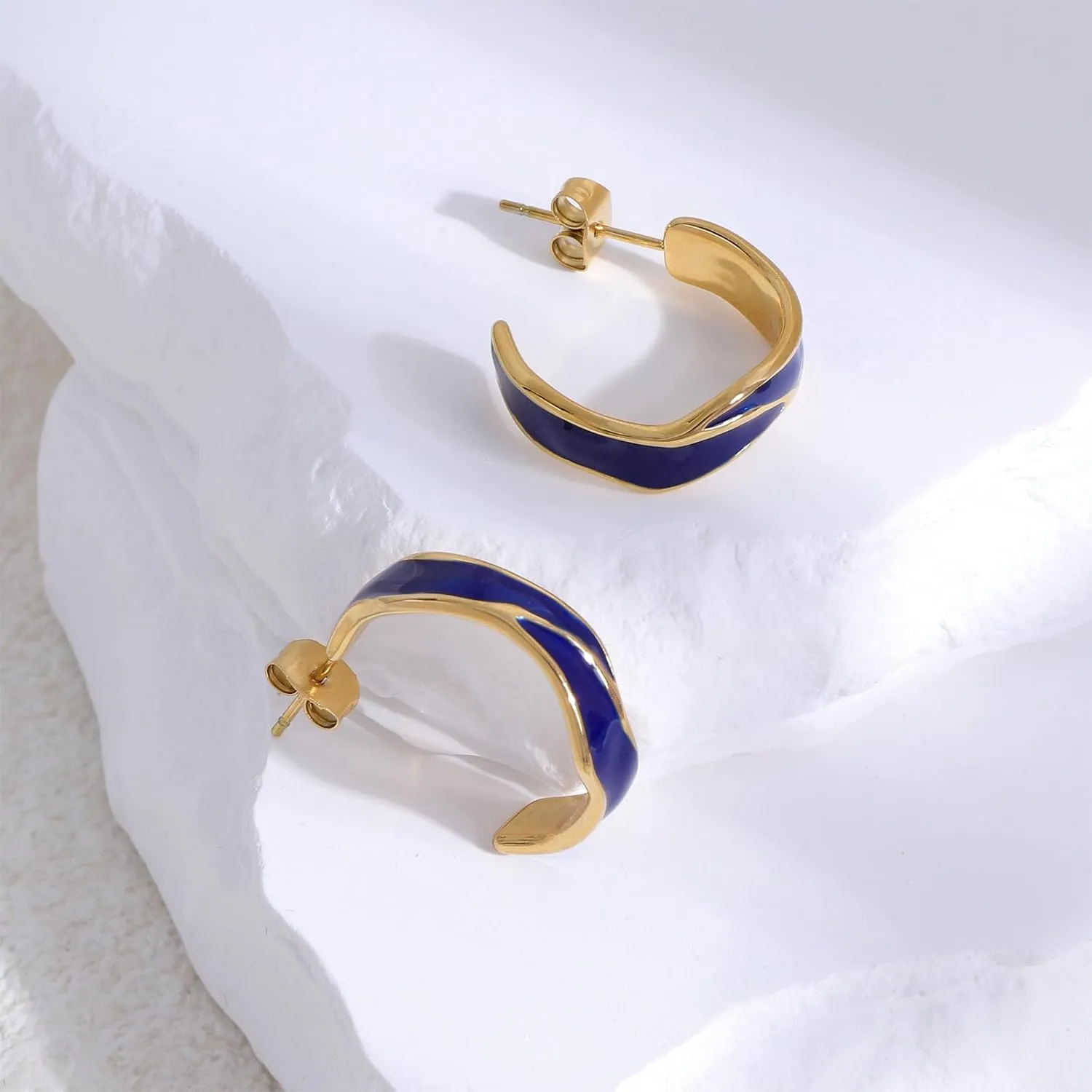 Two Tone Enamel Hoop Earrings for Women 18K Gold C-Shaped Earrings Colorful Enamel Jewelry Mother's Day Gift for Mother Grandmother