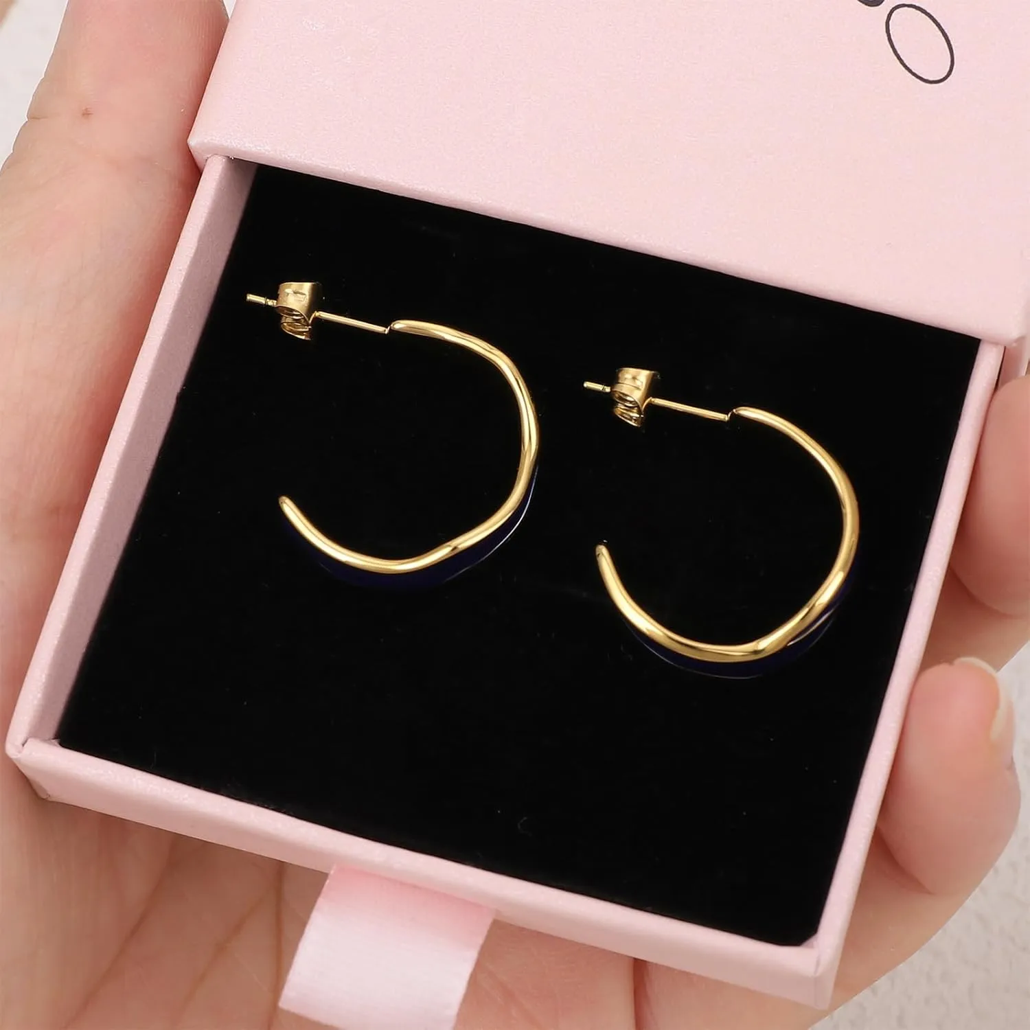 Two Tone Enamel Hoop Earrings for Women 18K Gold C-Shaped Earrings Colorful Enamel Jewelry Mother's Day Gift for Mother Grandmother