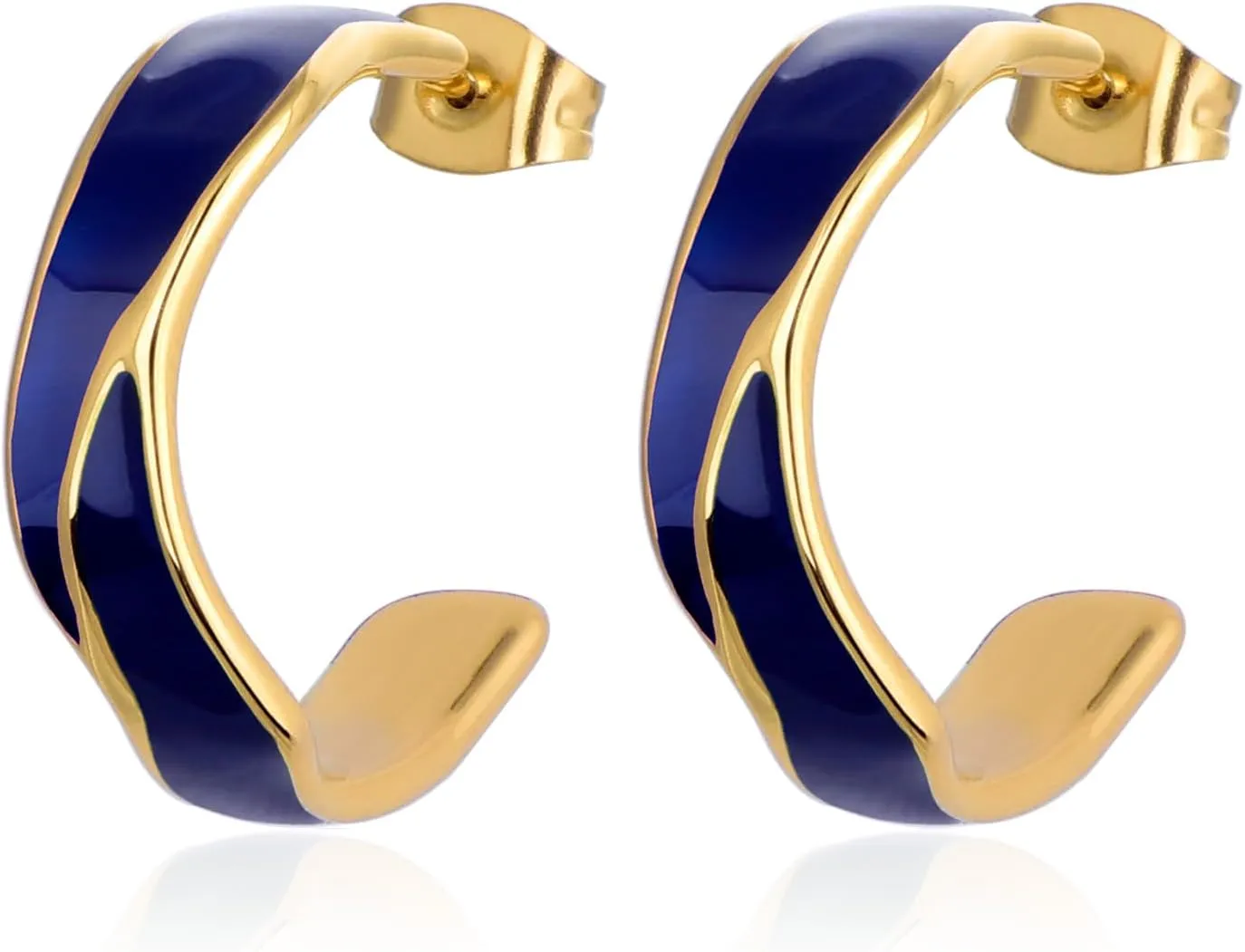 Two Tone Enamel Hoop Earrings for Women 18K Gold C-Shaped Earrings Colorful Enamel Jewelry Mother's Day Gift for Mother Grandmother