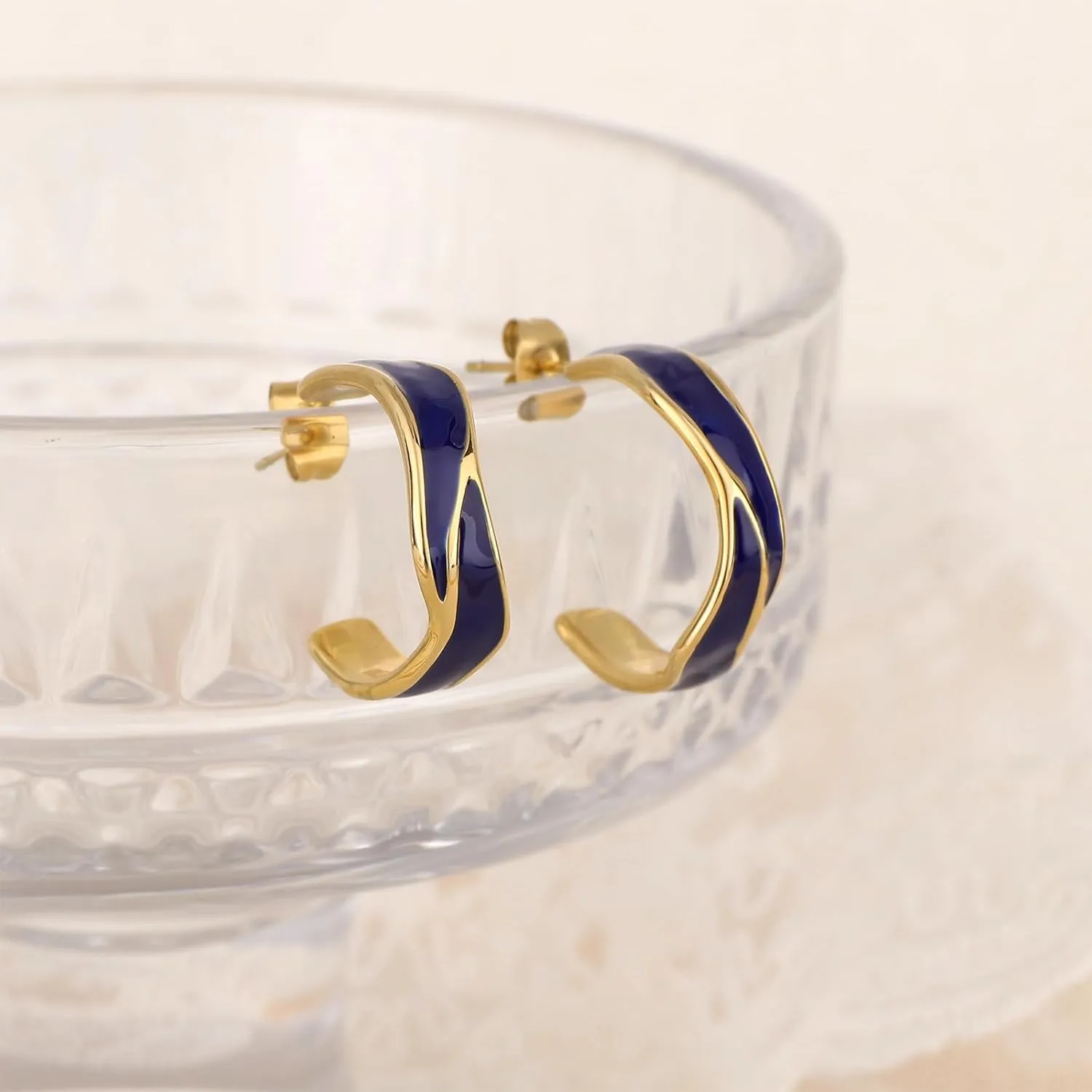Two Tone Enamel Hoop Earrings for Women 18K Gold C-Shaped Earrings Colorful Enamel Jewelry Mother's Day Gift for Mother Grandmother