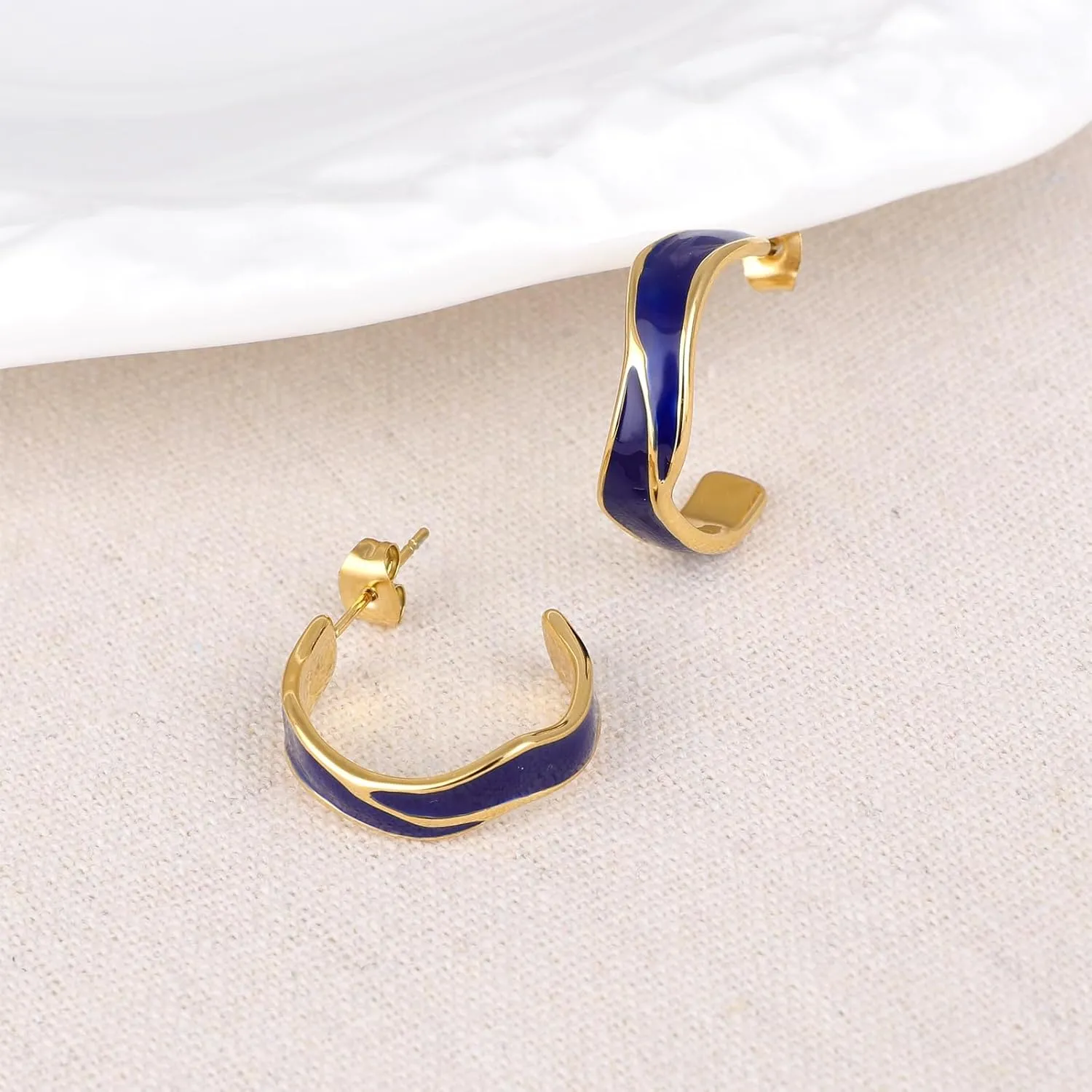 Two Tone Enamel Hoop Earrings for Women 18K Gold C-Shaped Earrings Colorful Enamel Jewelry Mother's Day Gift for Mother Grandmother