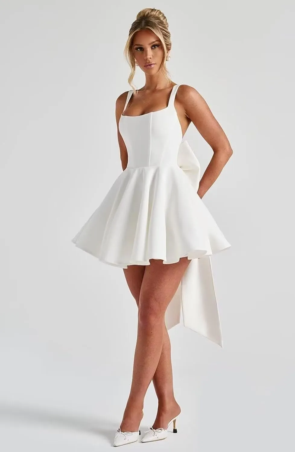 Wchecalino Short Wedding Dresses for Bride 2025 Simple Bridal Shower Dress Boho Mini Wedding Reception Gowns