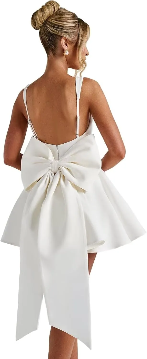 Wchecalino Short Wedding Dresses for Bride 2025 Simple Bridal Shower Dress Boho Mini Wedding Reception Gowns
