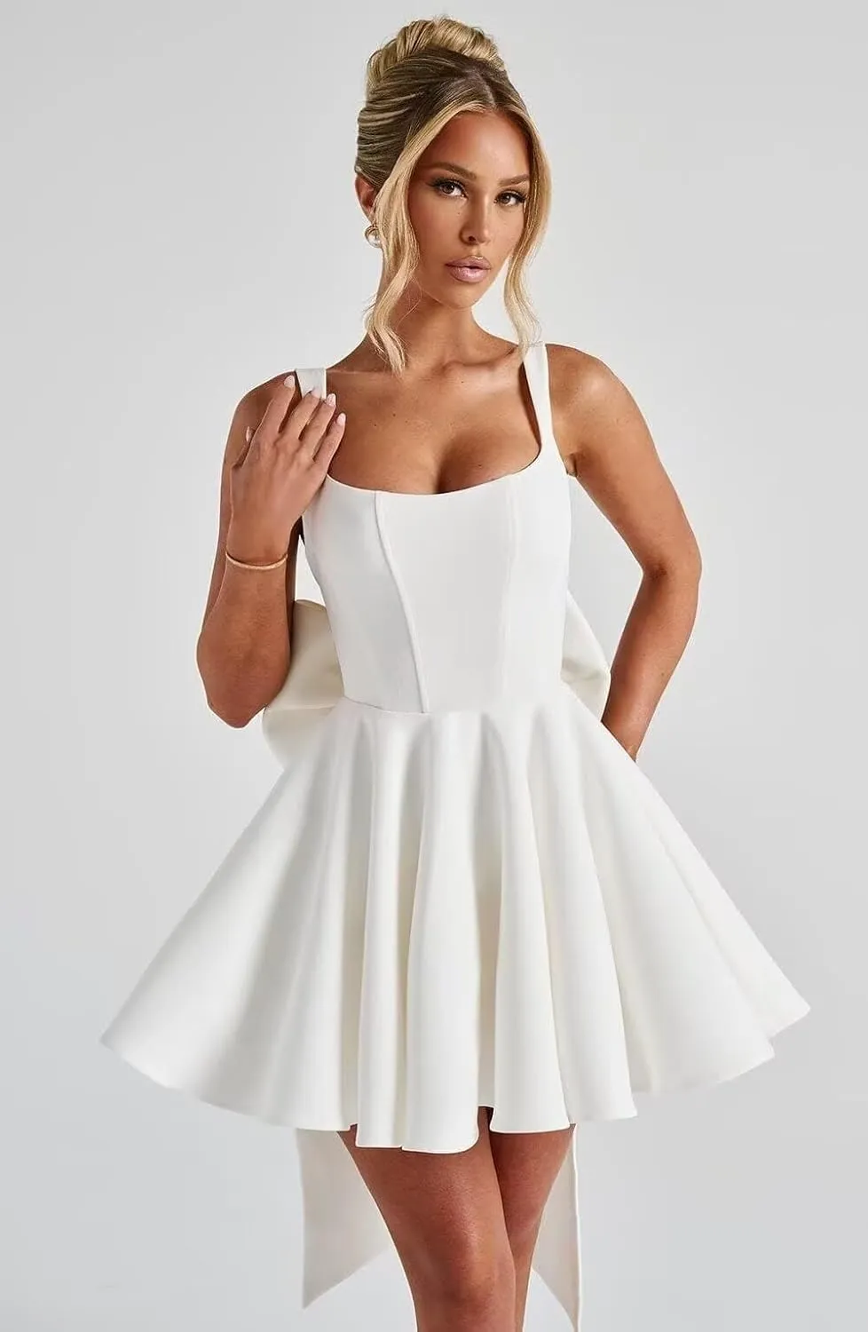 Wchecalino Short Wedding Dresses for Bride 2025 Simple Bridal Shower Dress Boho Mini Wedding Reception Gowns