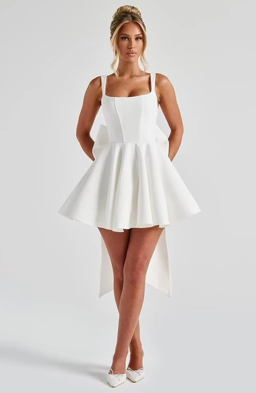 Wchecalino Short Wedding Dresses for Bride 2025 Simple Bridal Shower Dress Boho Mini Wedding Reception Gowns