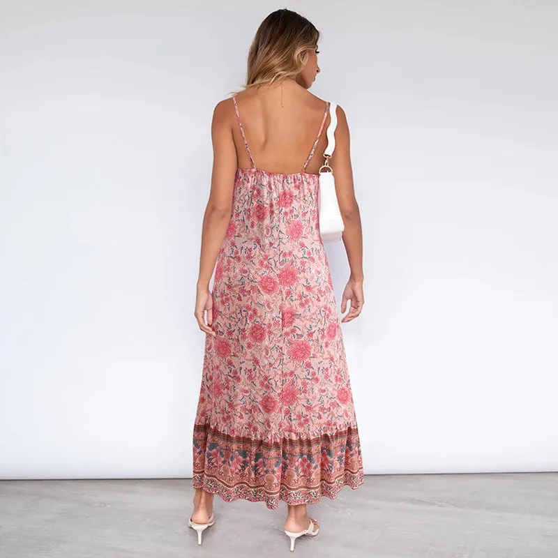 Women's bohemian floral maxi dress