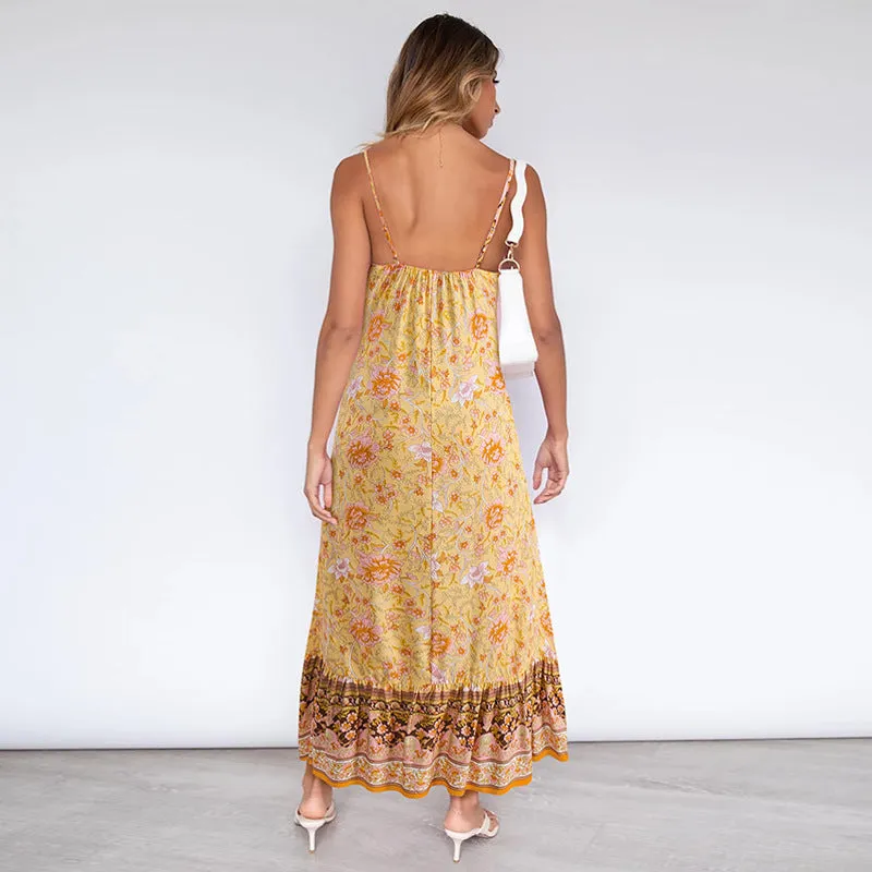 Women's bohemian floral maxi dress