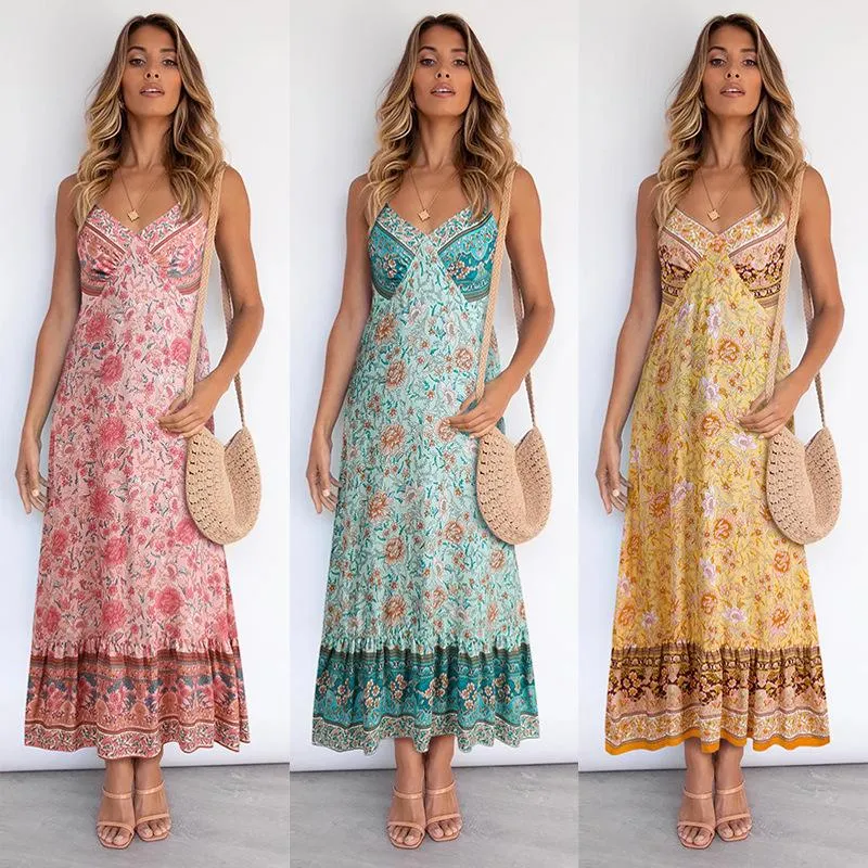 Women's bohemian floral maxi dress
