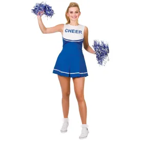 Womens Cheerleader Blue/White Fancy Dress Halloween Costume