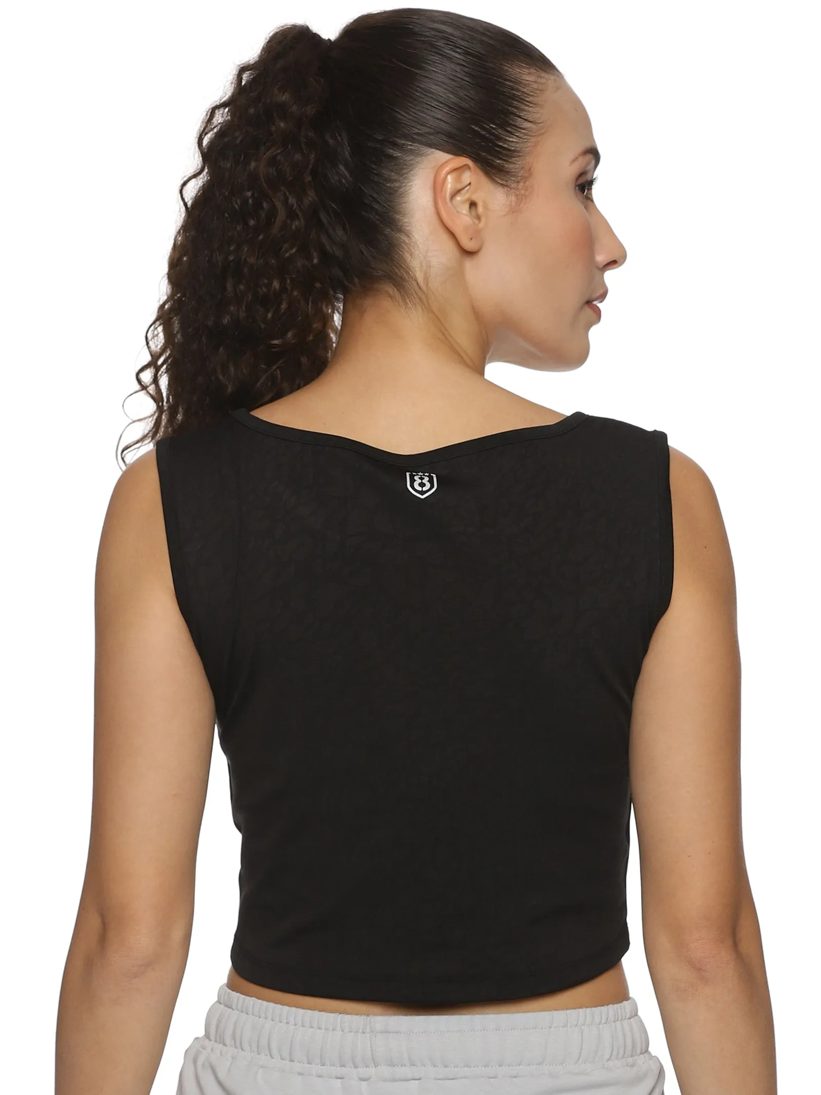 Women's Leopard Printed Black Tank Top