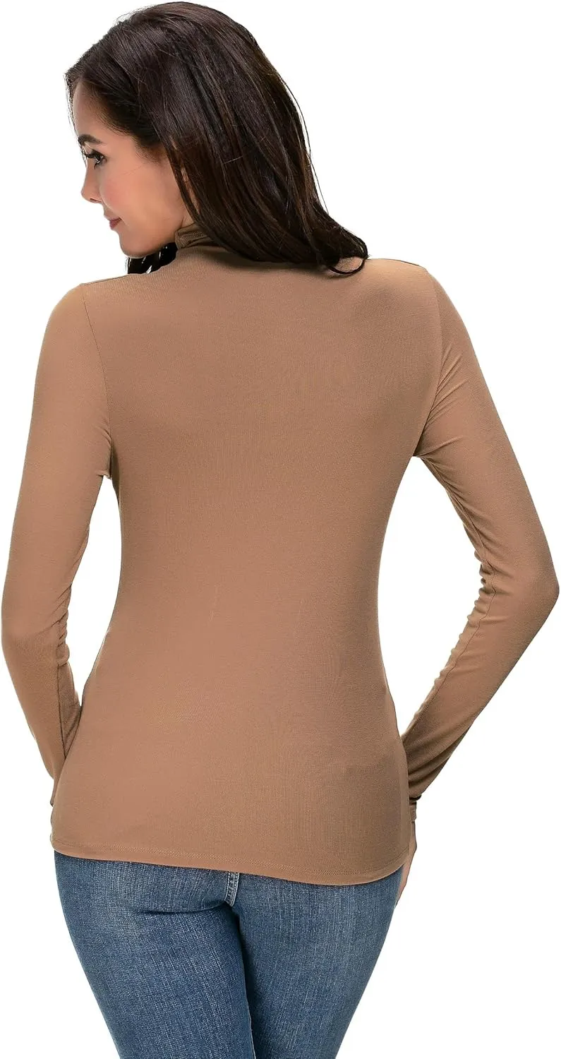 Womens Mock Turtleneck Long Sleeve Stretch Fitted Underscrubs Layer Tee Tops